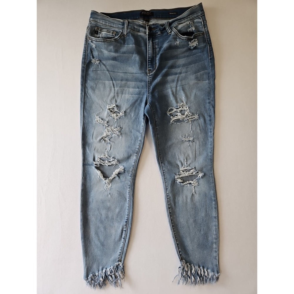 Judy Blue Jeans 1XL Skinny Fit Distressed Fray Raw Hem Stretch JB8291MD